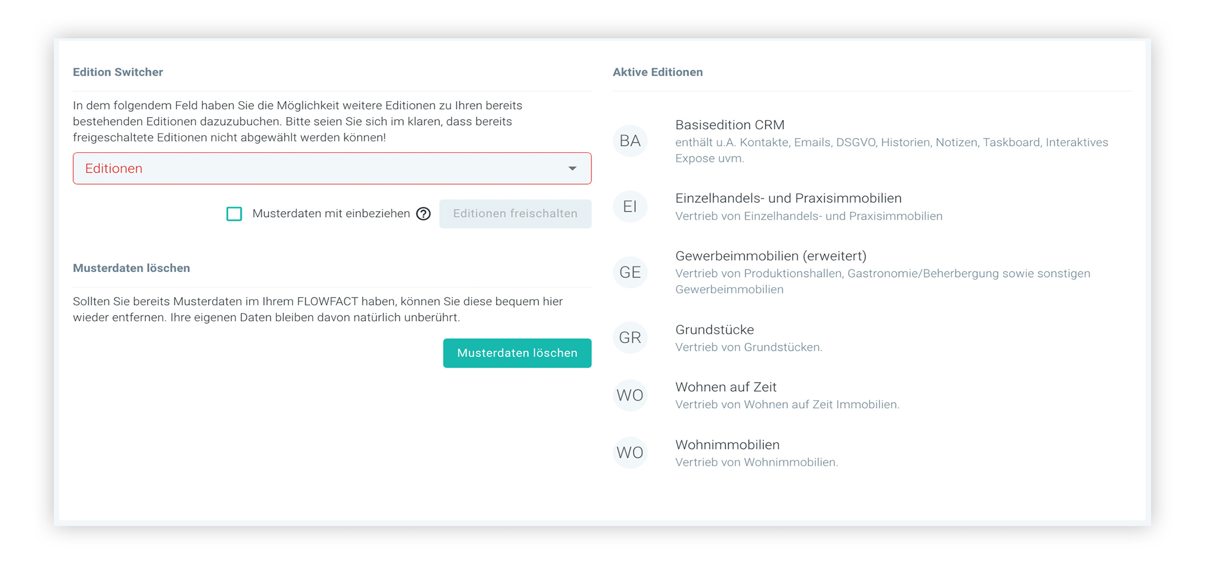 Screenshot Flowfact Aktive Editionen