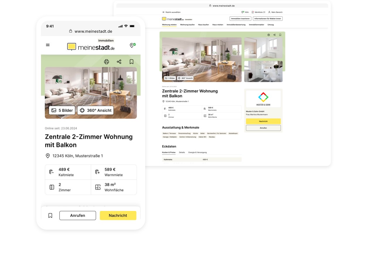 Beispiel für Immobilienanzeigen auf verschiedenen Geräten