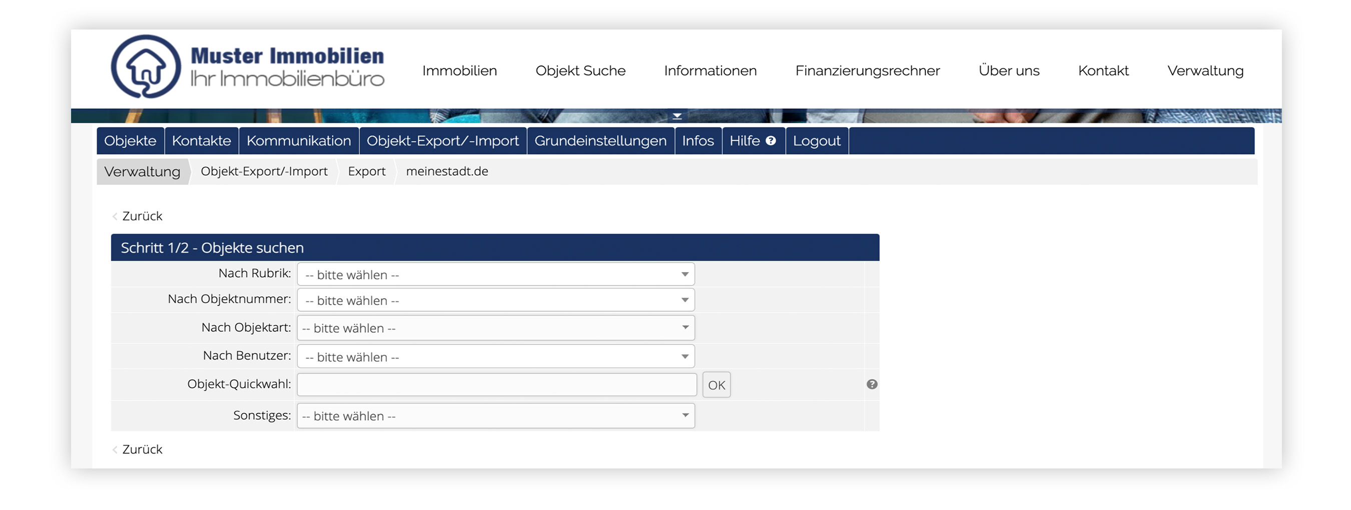 Screenshot immoprofessional Objekte suchen