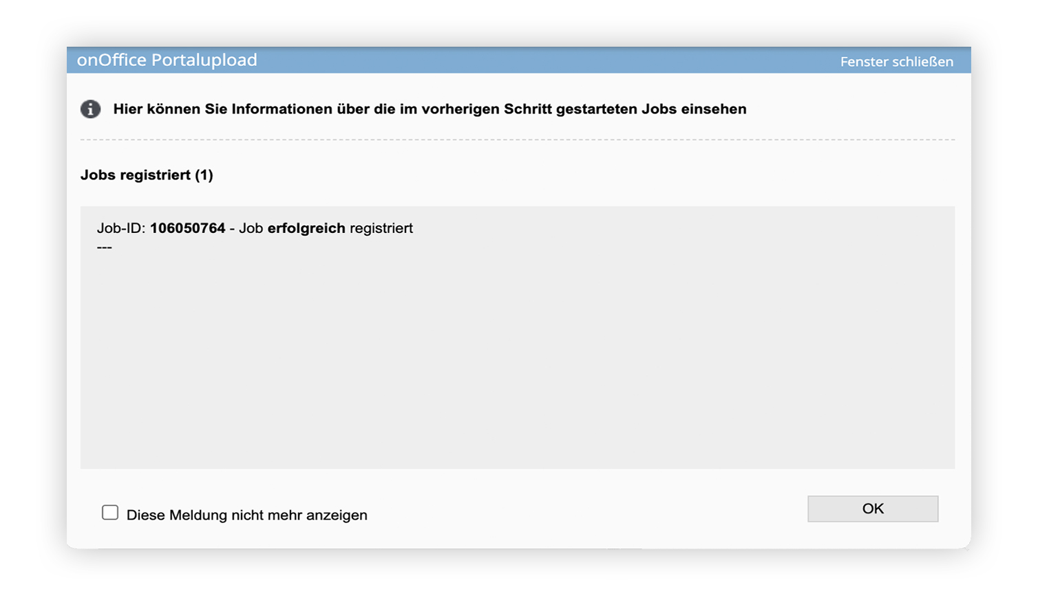 Screenshot onOffice Job registriert