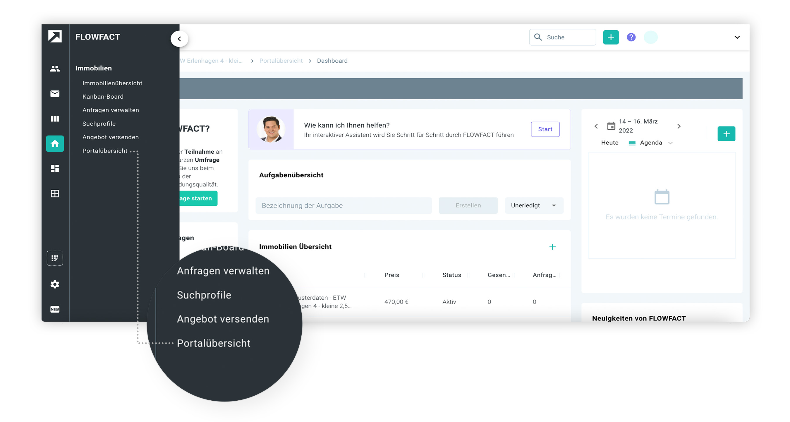 Screenshot Flowfact Portalübersicht