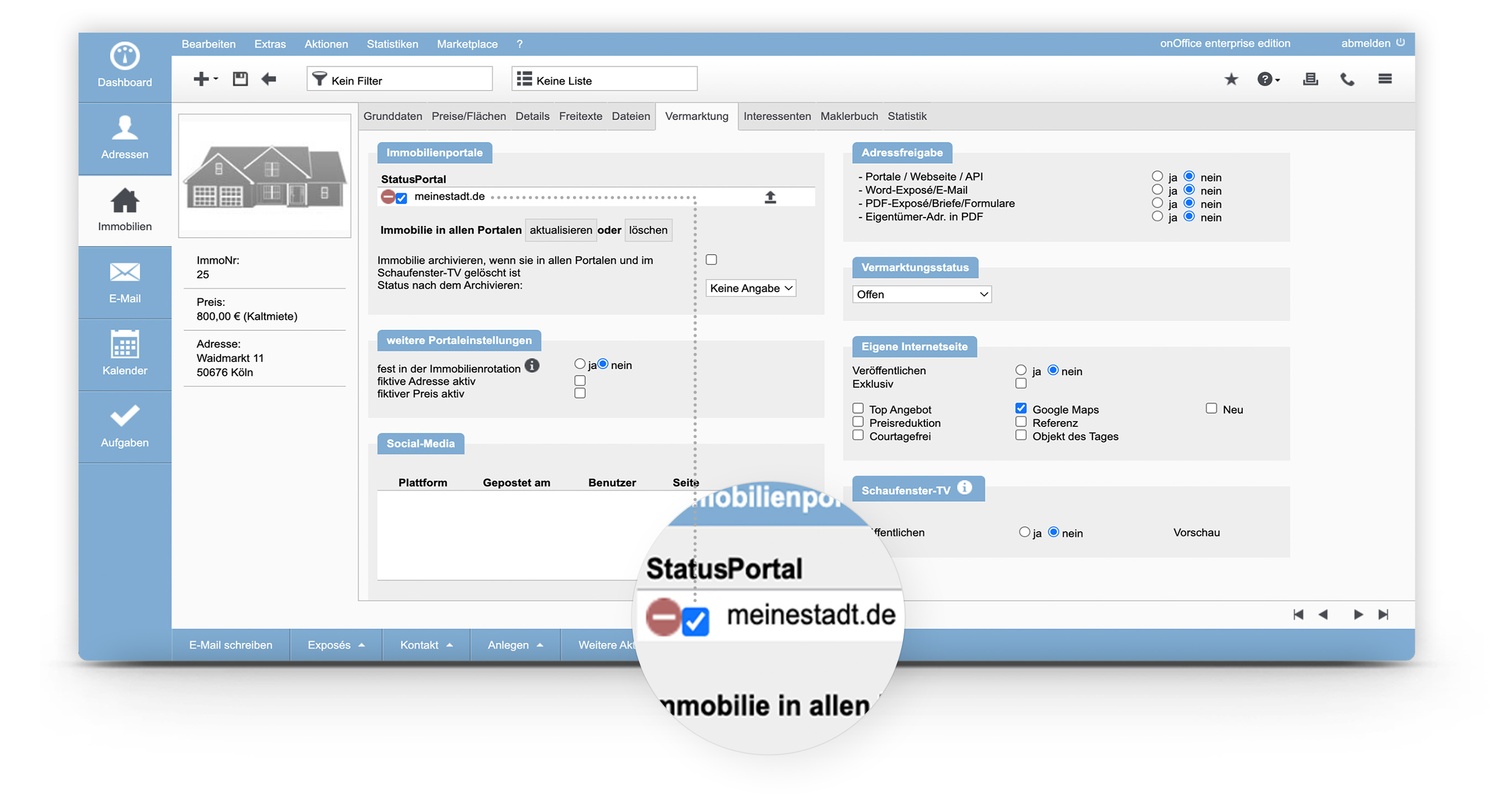 Screenshot onOffice Immobilie vormerken