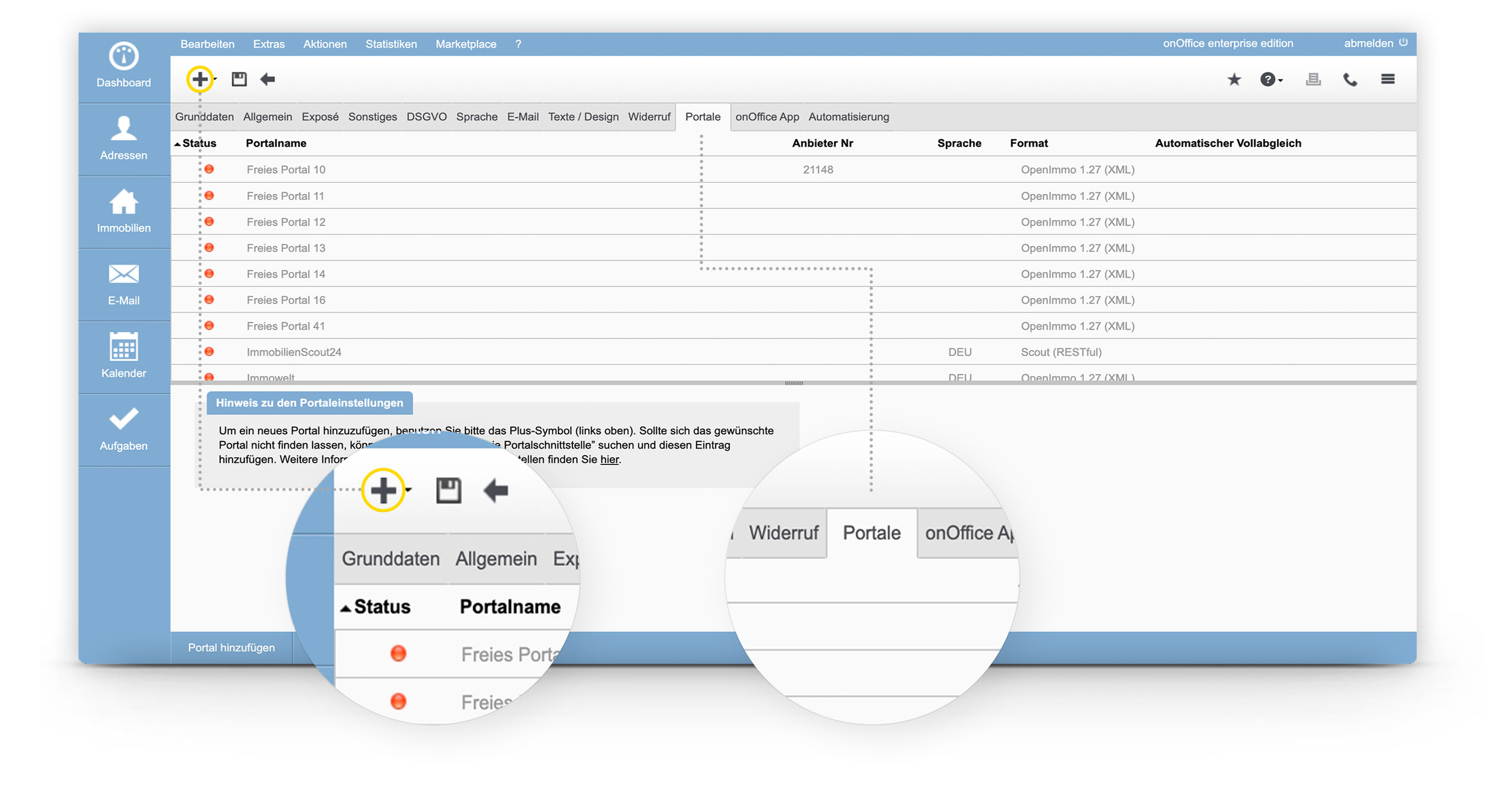 Screenshot onOffice Portal hinzufügen