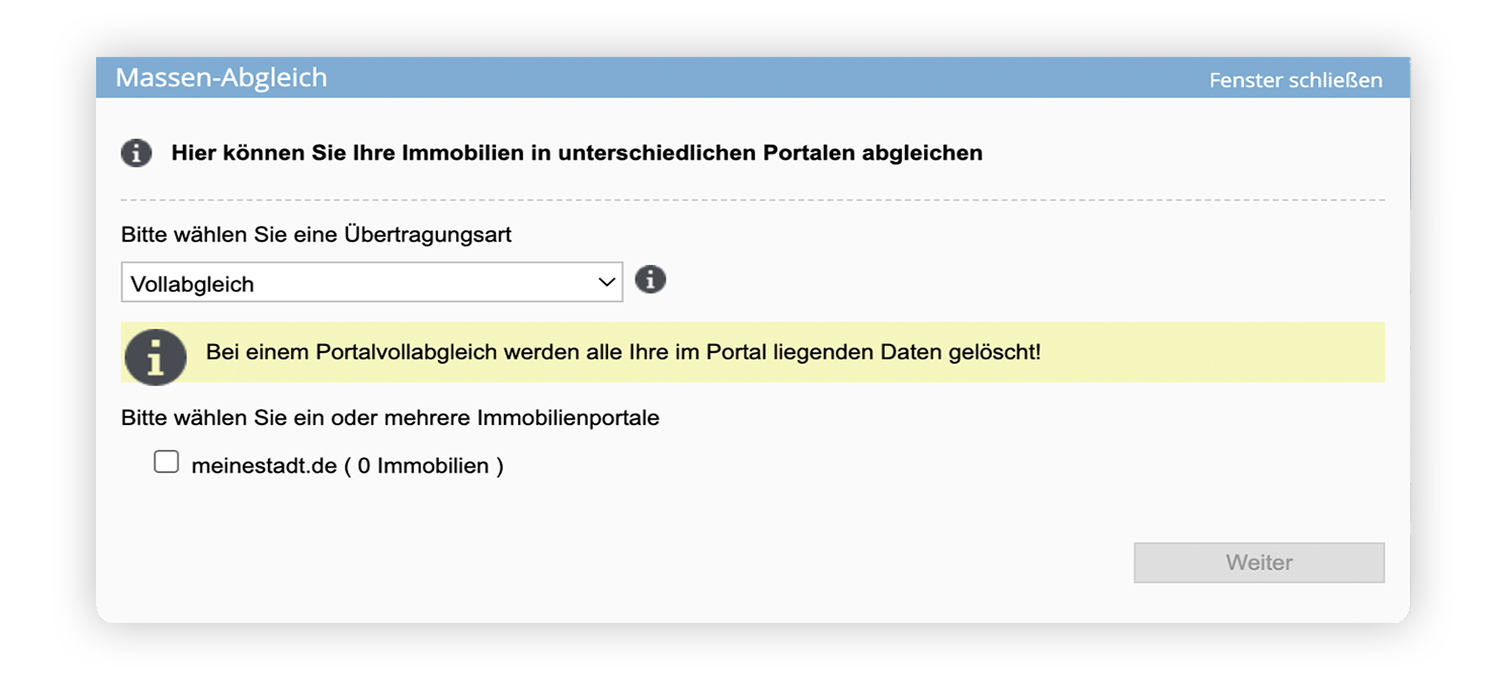 Screenshot onOffice  Portalvollabgleich durchführen