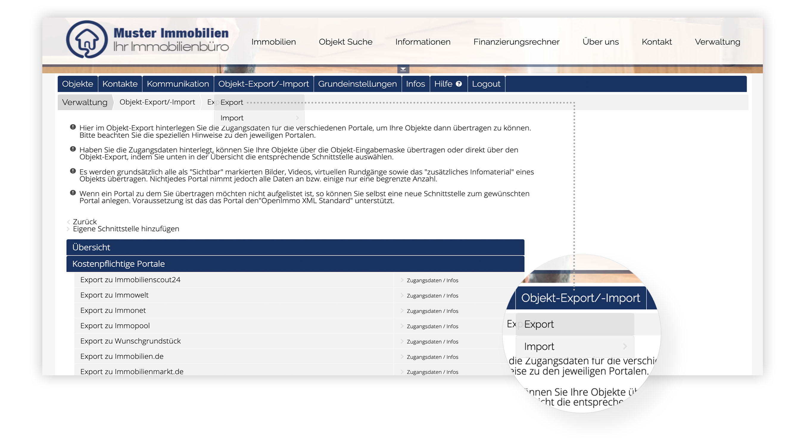Screenshot immoprofessional API einrichten